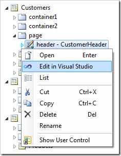 Editing the control in Visual Studio.