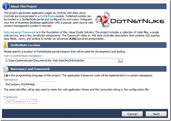 Specifying the DotNetNuke location.