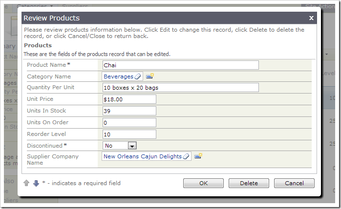 The Supplier lookup displays the Company Name.