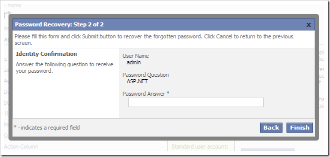 The Password Recovery form.