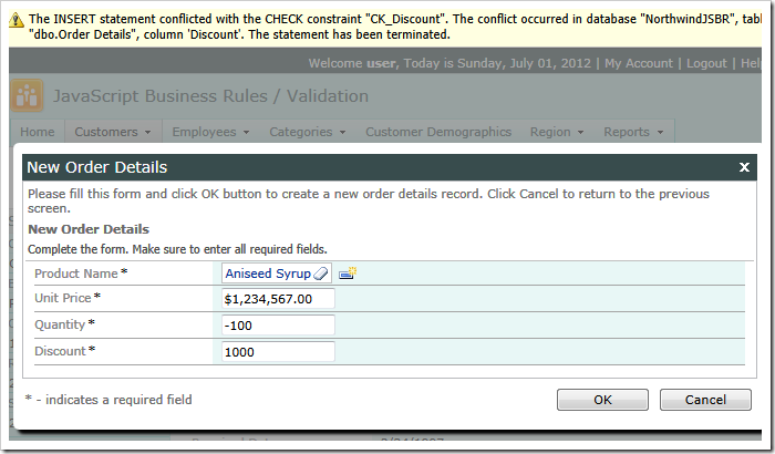 The database will prevent saving of the record if the table constraints are violated.