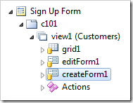 A data controller view selected on page in Project Explorer of Code On Time app generator.