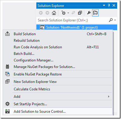 Adding a solution to source control.