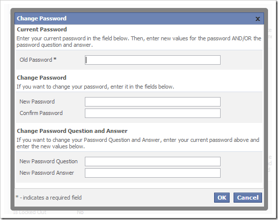 The Change Password modal confirmation form.