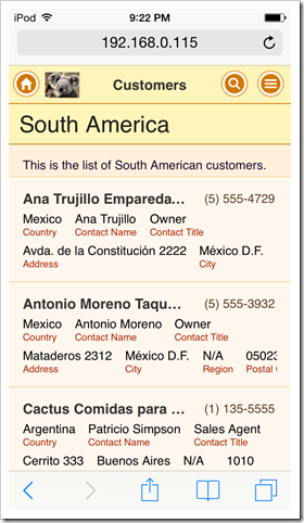 An example of a custom application logo in a live web app with Touch UI created by Code On Time app generator.