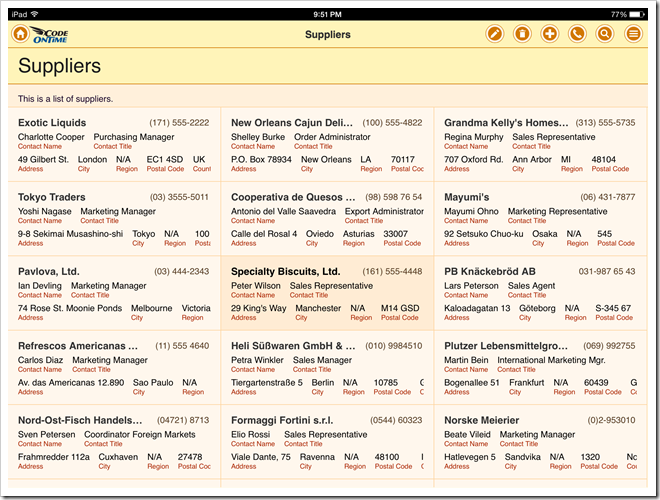 List with the fields tagged as 'item-heading', 'item-desc', 'item-para', and 'item-aside' in an app with Touch UI.