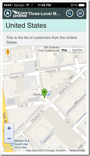 A single click will pan the map to the stree-level with the marker in the middle in the Map presentation of data.