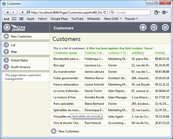 Responsive Grid view style is activated in the app with Touch UI created with Code On Time app generator.