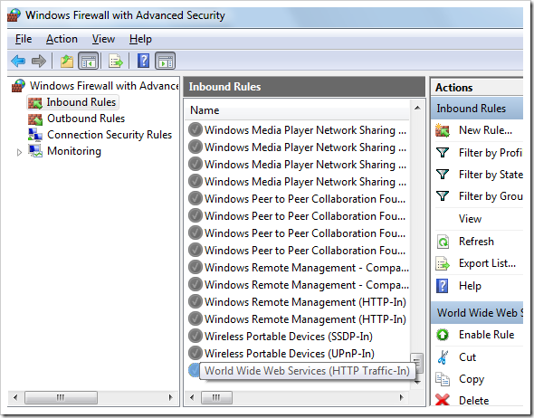 Enabling the HTTP port 80 firewall rule.