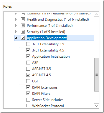 Enabling the required application development roles.