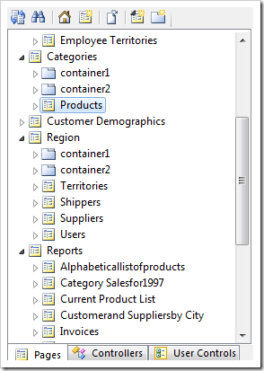 Selecting the Products page from the Project Explorer.