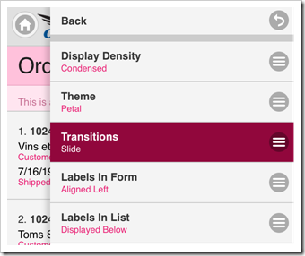 Changing the default Transition of the Code On Time web app.