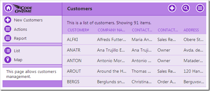 The "Customers" page header is hidden due to the fact that this view is the entry point to the page.