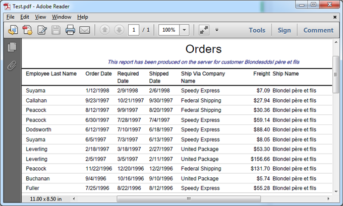 This report has been generated by a custom action with the help of Report.Execute method invoked by custom business rule in an app with Touch UI produced with Code On Time.