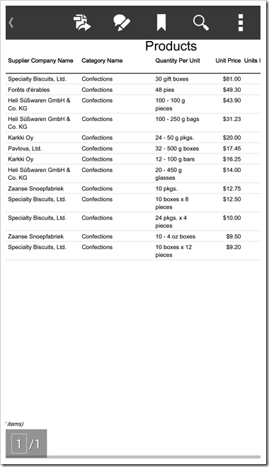 An attachment report with a list of Products in changed category displayed in Adobe Reader on an Android device.