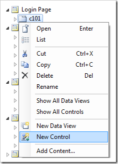 Adding a new control to the 'Login Page' page.