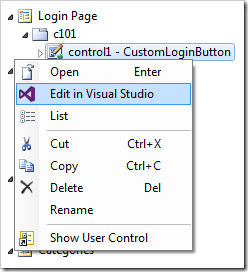 Editing the user control in Visual Studio.