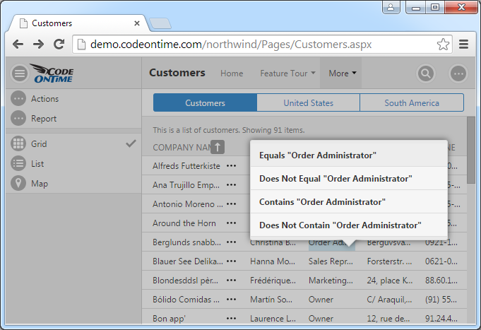 Right-click on the data values will display a context menu.