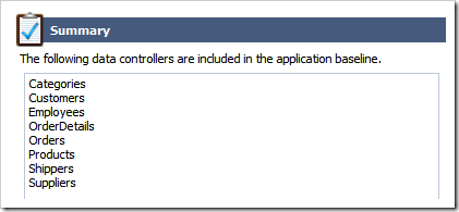 Summary of data controllers that will be created in Touch UI app by Code On Time application generator.