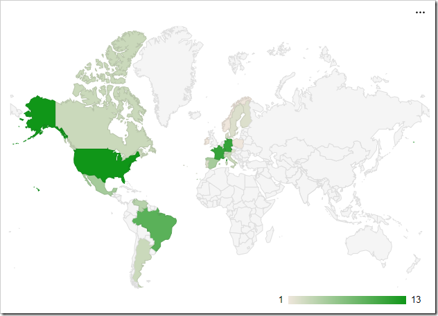 Geo chart showing customers in each country.