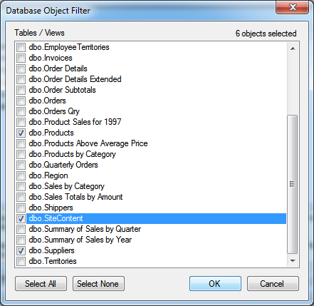 Selecting SiteContent database table for a project that will have integrated content management system.