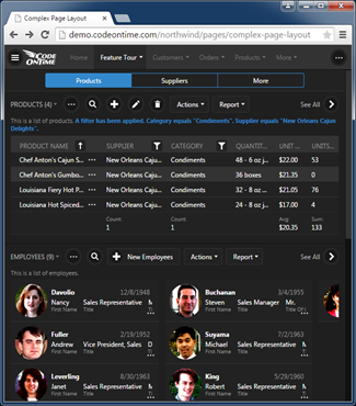 An example of a data page in line-of-business app created with Code On Time.