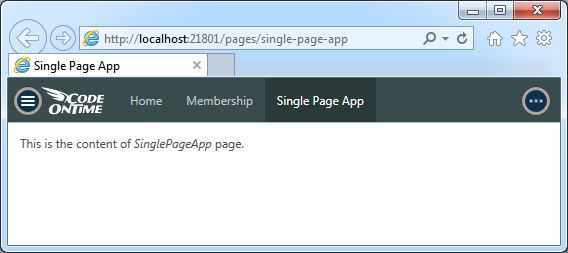 SPA page based on blank template in an app created with Code On Time.