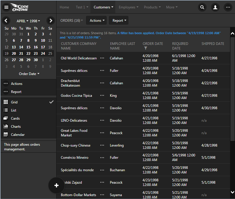 Responsive 'Grid' view style in an app created with Code On Time.