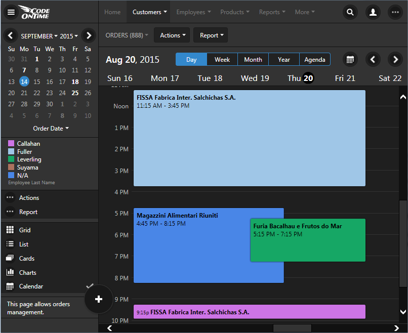 Drag & drop events to update start and end fields of data items in Day and Week mode of Calendar view style in apps created with Code On Time.