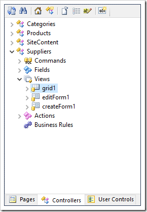 Selecting grid1 view of Suppliers controller.