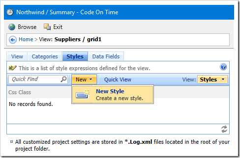 Adding a new style to the 'grid1' view of Suppliers controller.