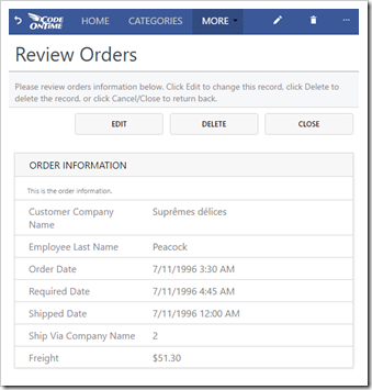 Orders form with 'Comfortable' display density.