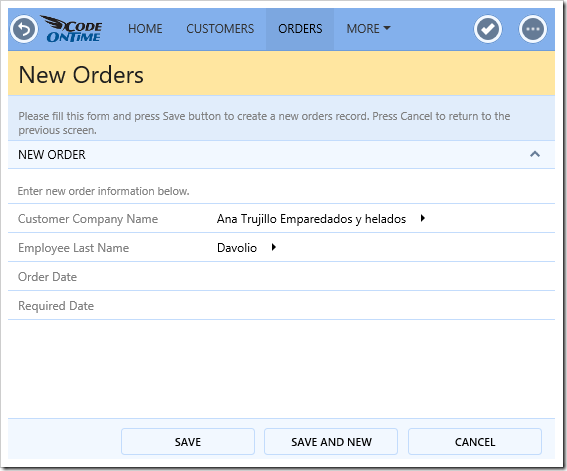 When Order Date is not set, ShippedDate and ship info are hidden.