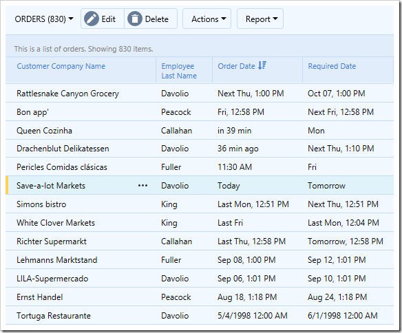 List of Orders with Smart Dates enabled.