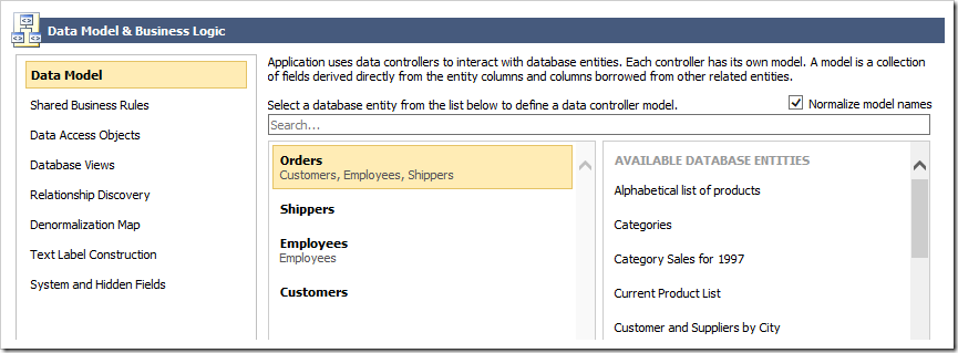 Editing the Orders data model.