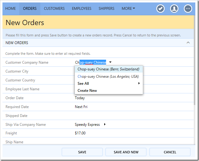 Duplicate customers will show the city and country of the customer in the lookup results.