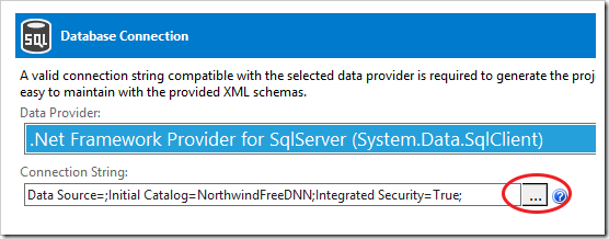 Opening the connection string settings.,