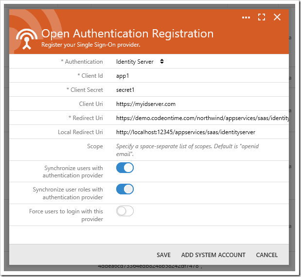 Configuring Identity Server OAuth Provider.