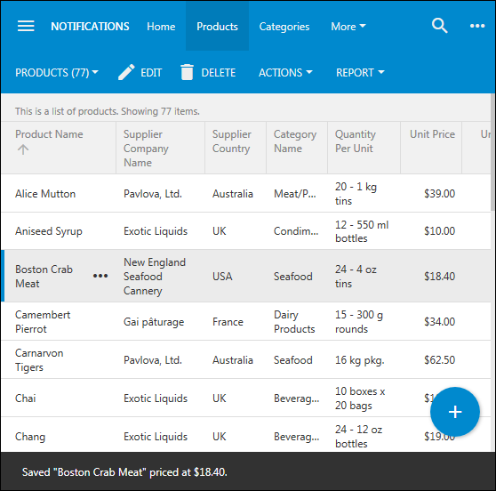 Custom notifications in Touch UI apps can reference field values.