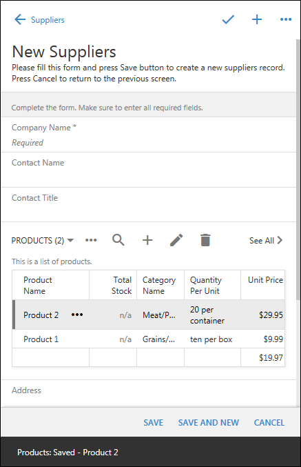 A master-detail form in a new mode allows trasactional data input with the help of Offline Data Processor from Code On Time.