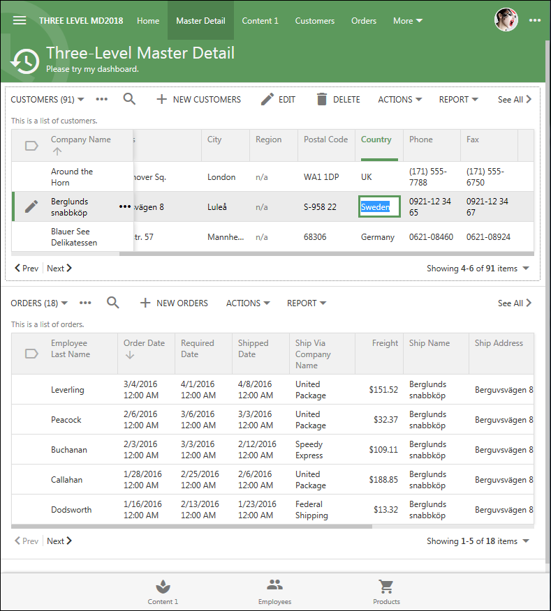 Horizontal scrollbars are displayed along the bottom edge of the summary view grids in apps with Touch UI.