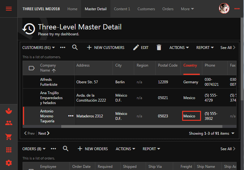 Wide horizontal scrollbars are also displayed for summary grid views in Touch UI.