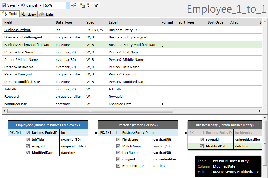 1-to-1 entity in the Model Builder of Code On Time.