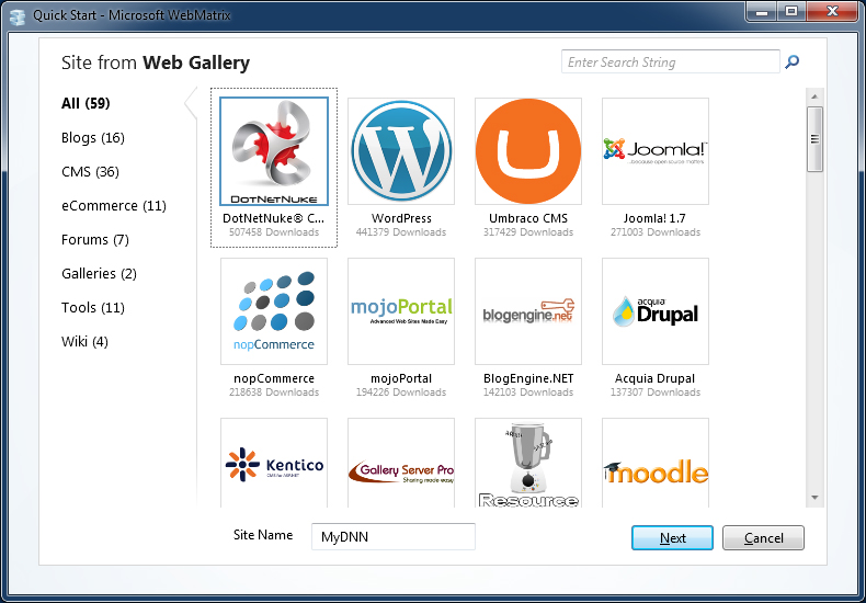 Install DotNetNuke from WebMatrix