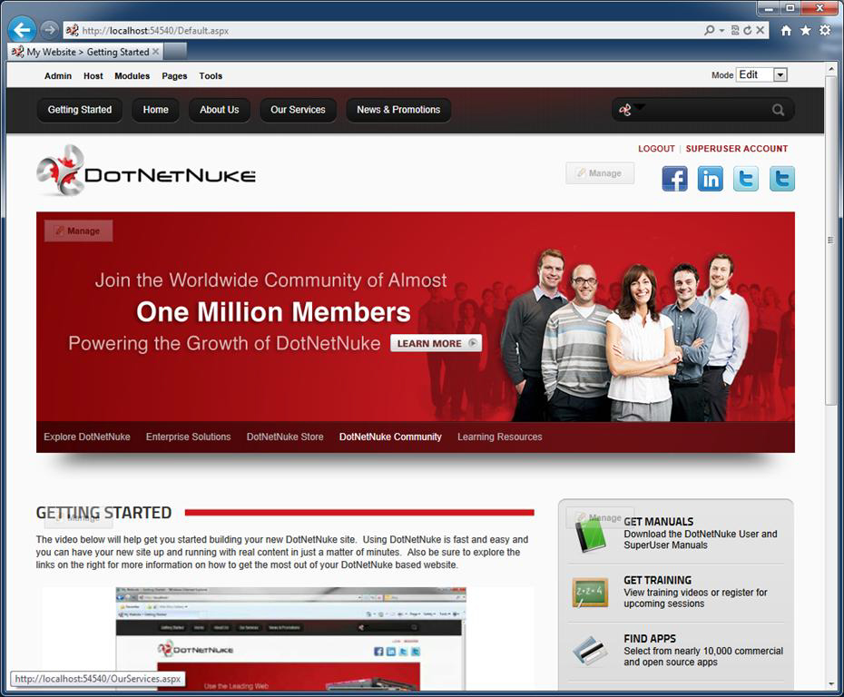 DotNetNuke Running