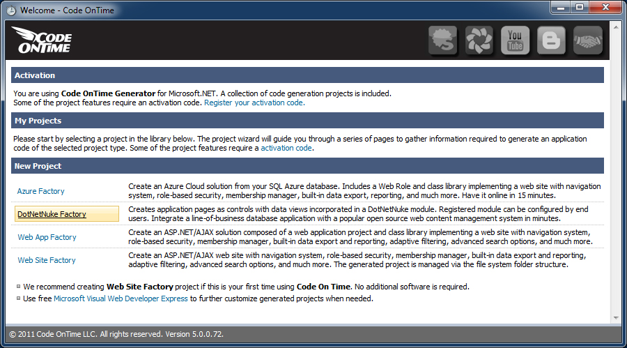 Creating a DotNetNuke Factory project