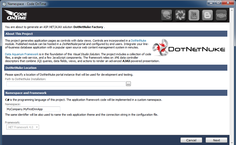 Specifying the path to the DotNetNuke installation