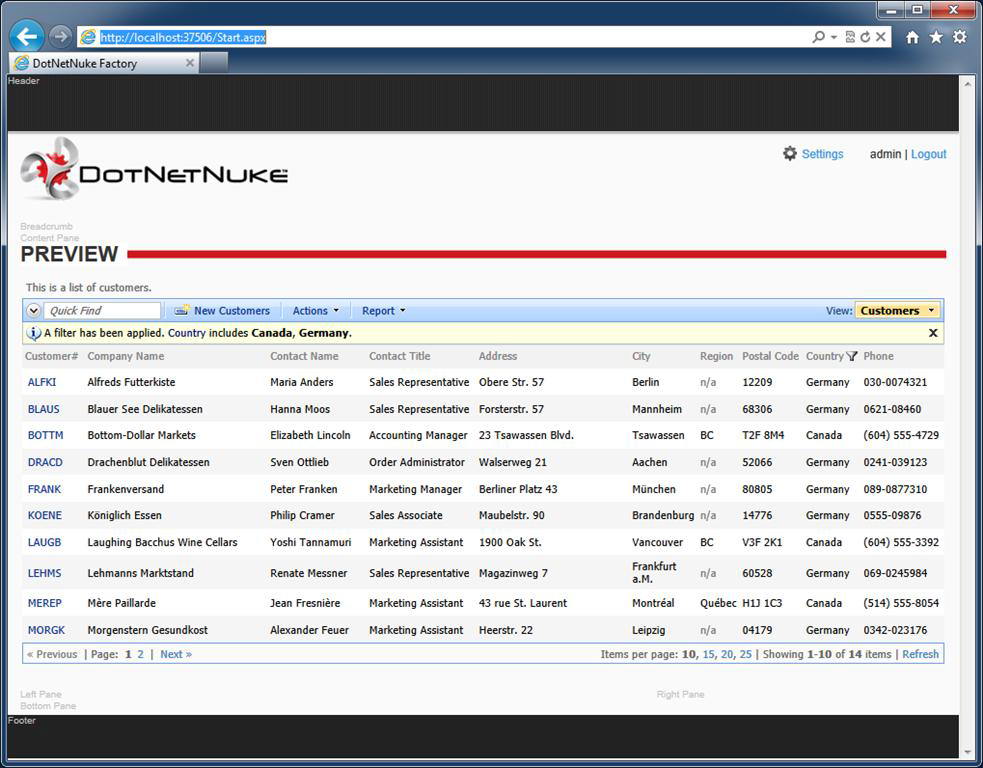 View the DotNetNuke virtual Page