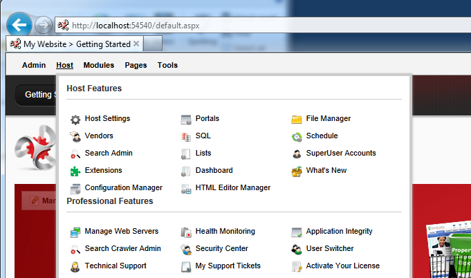 DotNetNuke Host Features