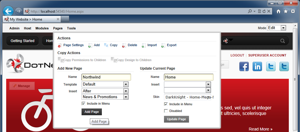 Insert Northwind page into DotNetNuke
